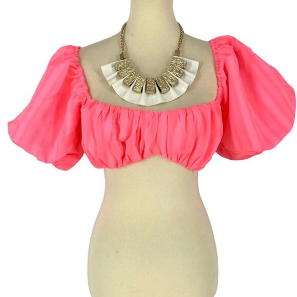 LPA Caspian Tube Top Neon Pink Women’s Small Puff Sleeves NEW - Picture 8 of 8